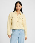 Express Women's Boucle Double Pocket Cropped Shacket in Yellow Small