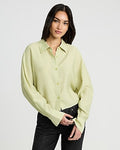 Express Women's Textured Slub Cropped Shirt in Mojito