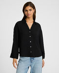Express Women's Georgette Collared Wide Cuff Button Down Shirt in Pitch Black