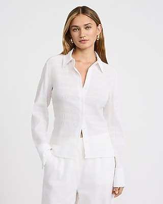 Express Women's Textured Fitted Essential Shirt in White Small