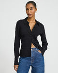 Express Women's Textured Fitted Essential Shirt in Pitch Black