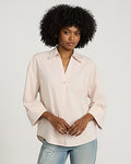 Express Women's Stretch Cotton Poplin Collared Wide Cuff Button Down Shirt in Light Pink