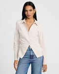 Express Women's Fitted Ruched Cutaway Shirt in Pink Small