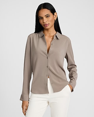 Express Women's Silky Portofino Shirt in Mushroom