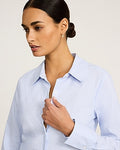Express Women's Stretch Cotton Striped Essential Shirt in Blue Small