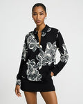 Express Women's Floral Printed Portofino Shirt in B&w Print