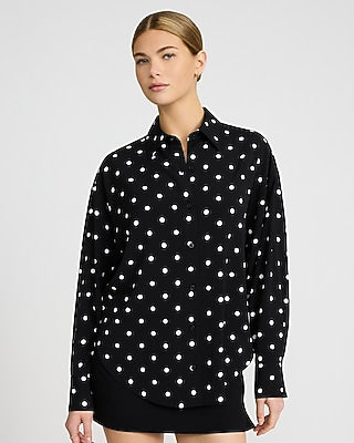 Express Women's Polka Dot Oversized Shirt in Black Print