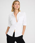 Express Women's Twill Double Flap Pocket Rolled Sleeve Utility Portofino Shirt in White Small