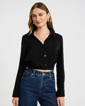 Express Women's Long Sleeve Tuck Front Shirt in Black Small