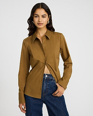 Express Women's Stretch Cotton Essential Shirt in Tobacco
