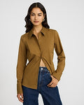 Express Women's Stretch Cotton Essential Shirt in Brown Small