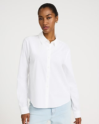 Express Women's Stretch Cotton Poplin Portofino Shirt in White