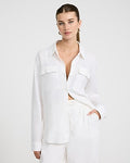 Express Women's Summer-Blend Linen Double Flap Pocket Utility Portofino Shirt in White Small