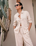 Express Women's Striped Slub Portofino Shirt in Neutral Small