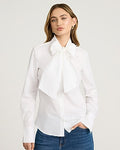 Express Women's Stretch Cotton Poplin Tie Neck Essential Shirt in White