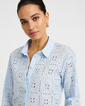 Express Women's Cotton Eyelet Long Sleeve Shirt in Light Blue
