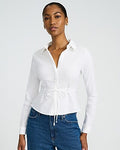 Express Women's Long Sleeve Tie Waist Fitted Shirt in White Small