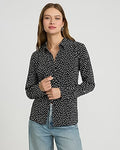 Express Women's Georgette Polka Dot Portofino Shirt in Black Print