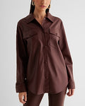 Express Women's Faux Leather Drop Shoulder Oversized Shacket in Rich Mocha