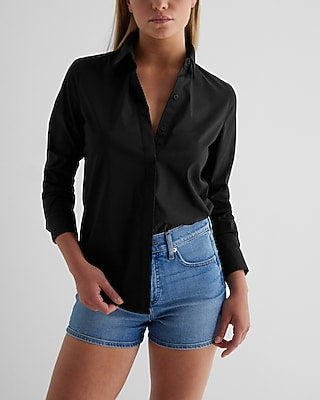 Express Women's Poplin Slim Portofino Shirt in Pitch Black