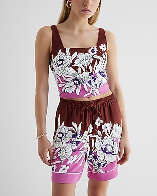 Express Women's Floral Color Block Square Neck Crop Top Small