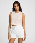Express Women's Linen-Blend Crew Neck Button Back Tank Top in Light Pink