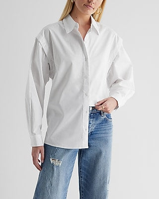 Express Women's Poplin Detachable Sleeve Button Up Shirt in White