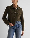Express Women's Tweed Novelty Button Cropped Shacket in Green Small
