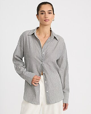 Express Women's Striped Oversized Shirt in Black Small