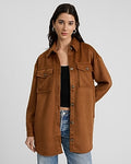 Express Women's Oversized Double Pocket Shacket in Brown Small
