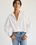 Express Women's Stretch Cotton Poplin Oversized Shirt in White