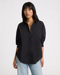 Express Women's Stretch Cotton Poplin Oversized Shirt in Black Small