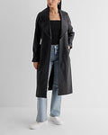 Express Women's Faux Leather Belted Trench Coat in Pitch Black