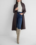 Express Women's Faux Leather Belted Trench Coat in Brown Small