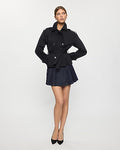 Express Women's Double Breasted Black Cropped Trench Coat in Pitch Black