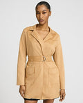 Express Women's Faux Suede Belted Coat in Brown Small