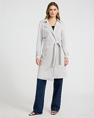 Express Women's Faux Suede Wrap Midi Trench Coat in Metal Gray
