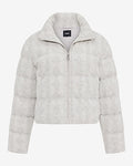 Express Women's Printed Jacquard Zip Front Puffer Coat in Silver Heather Gray