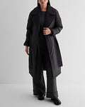 Express Women's Belted Puffer Trench Coat in Pitch Black