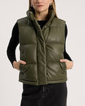 Express Women's Faux Leather Cropped Puffer Vest in Olive Green