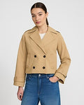 Express Women's Double Breasted Cropped Trench Coat in Tan
