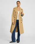 Express Women's Double Breasted Belted Maxi Trench Coat in Tan