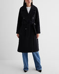 Express Women's Faux Wool Double Breasted Signature Wrap Coat in Black Small