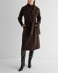 Express Women's Faux Wool Double Breasted Signature Wrap Coat in Brown Small