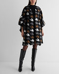Express Women's Wool-Blend Houndstooth Belted Cape Coat in Multi
