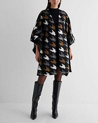 Express Women's Wool-Blend Houndstooth Belted Cape Coat in Multi