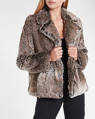 Express Women's Collared Faux Fur Coat in Gray