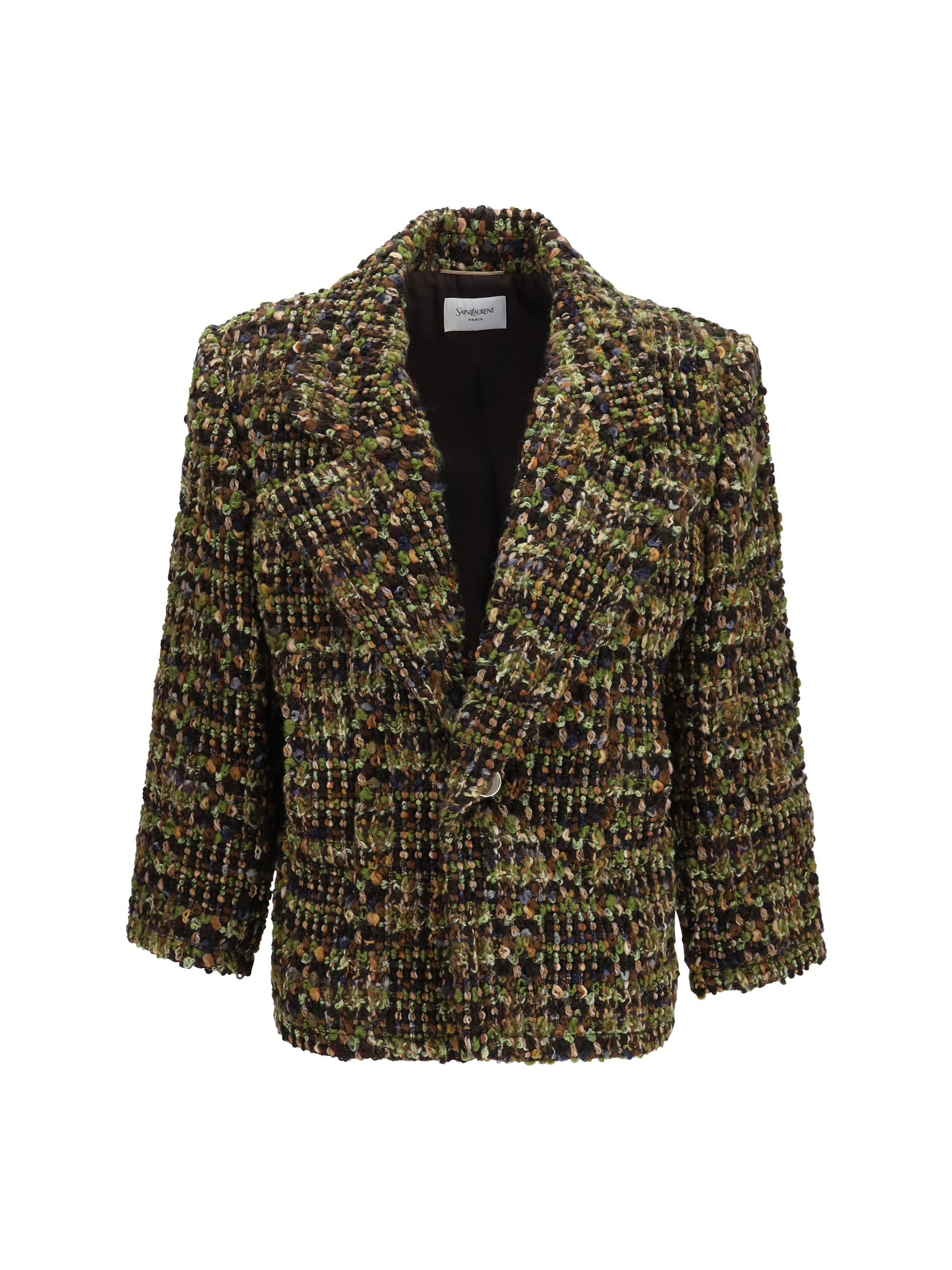 Saint Laurent Wool Tweed Blazer — Green