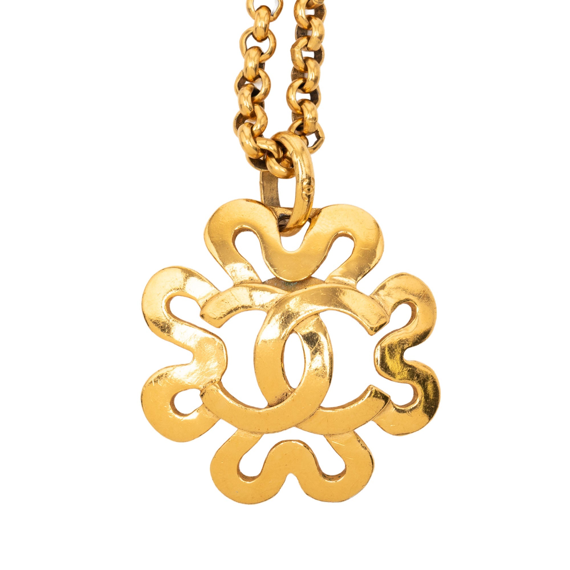 Gold Plated CC Clover Chain Pendant Necklace