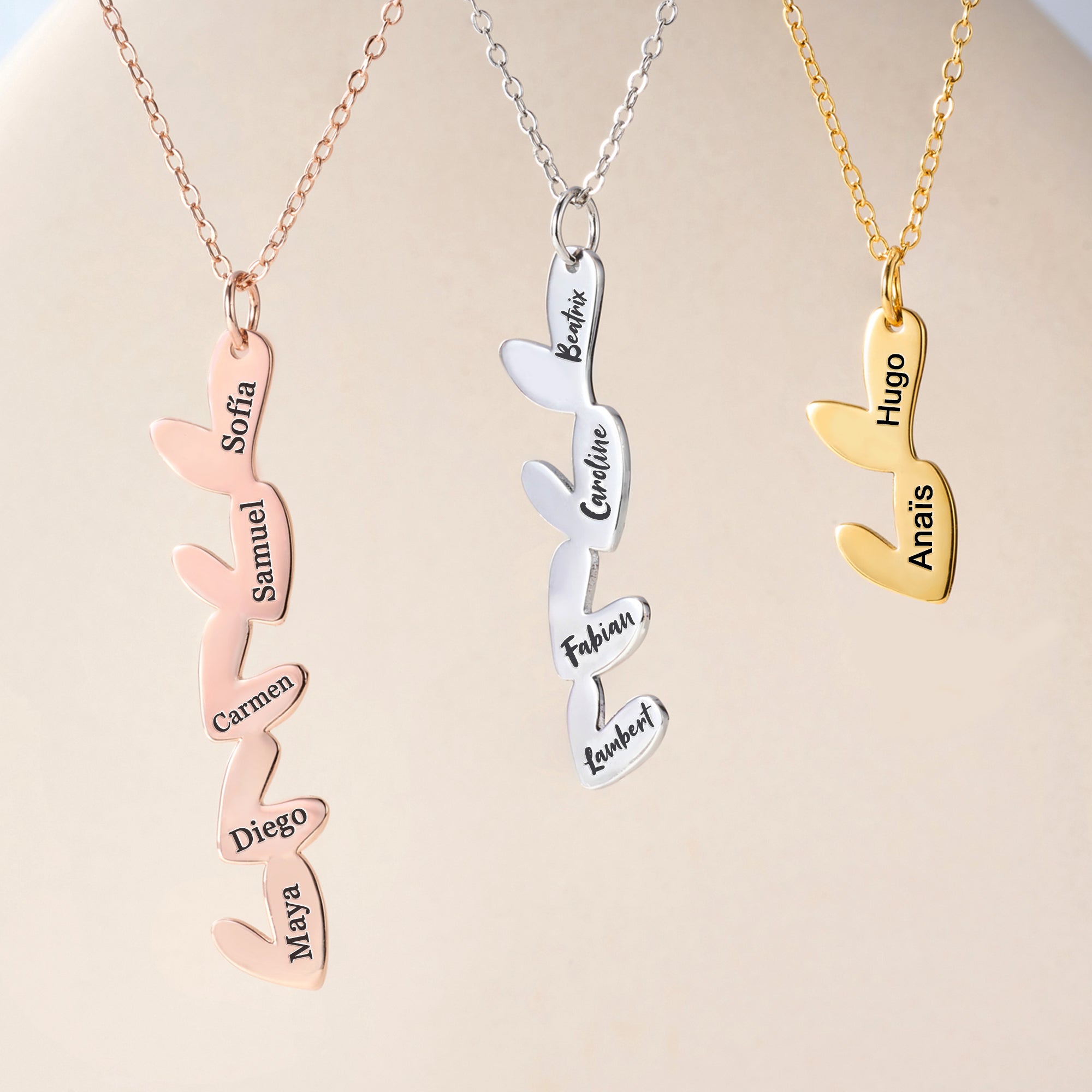 Personalizado 1-5 Corazones Collar con Nombre Grabado Día de la Madre Cumpleaños Aniversario Regalo para Mamá Abuela Hermana